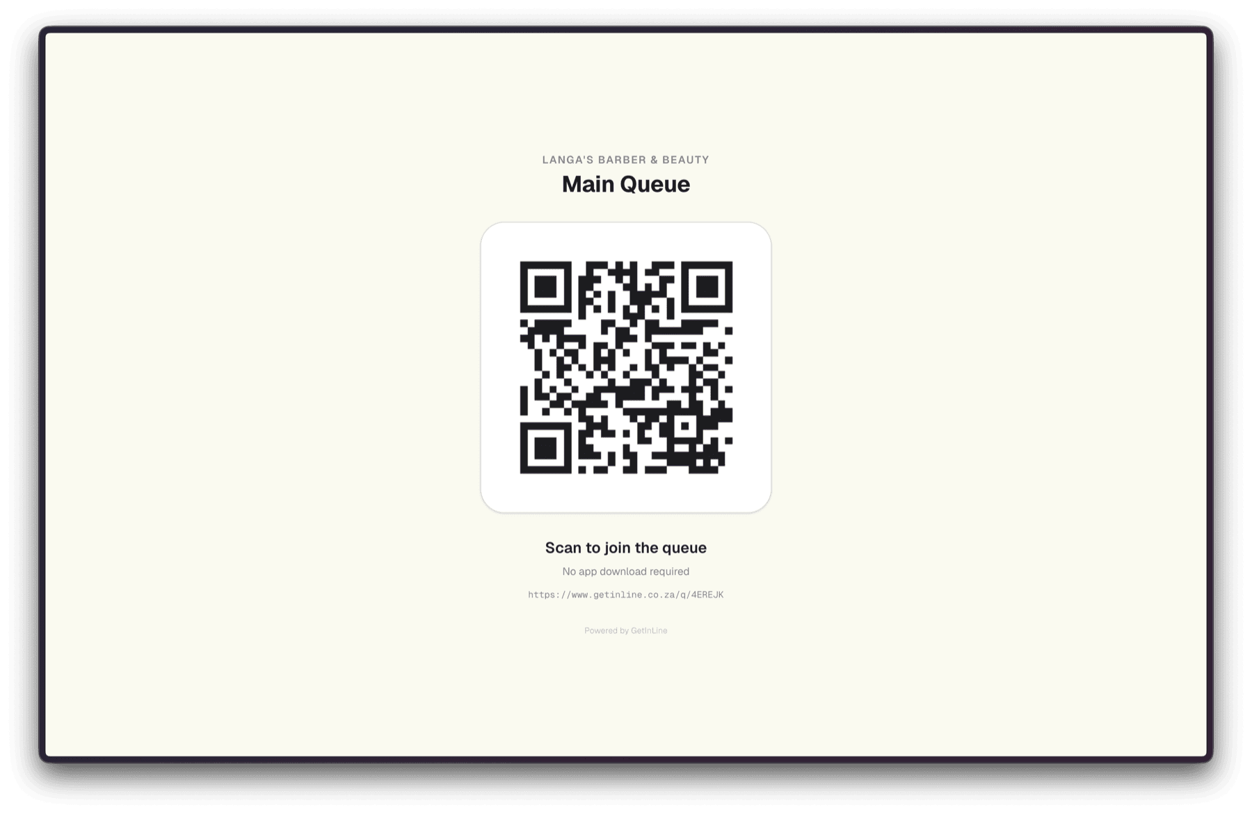 Full-screen QR code display for customers to scan